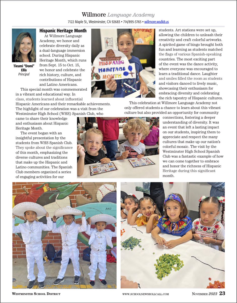 WillmoreWSD's tweet image. 🗞️ Extra! Extra!  Read all about it!  The latest edition of School News is hot off the press. Read about how Willmore Language Academy celebrated Hispanic Heritage Month. #dualimmersion #dualimmersionprogram @westminstersd @wsd_onthemove
