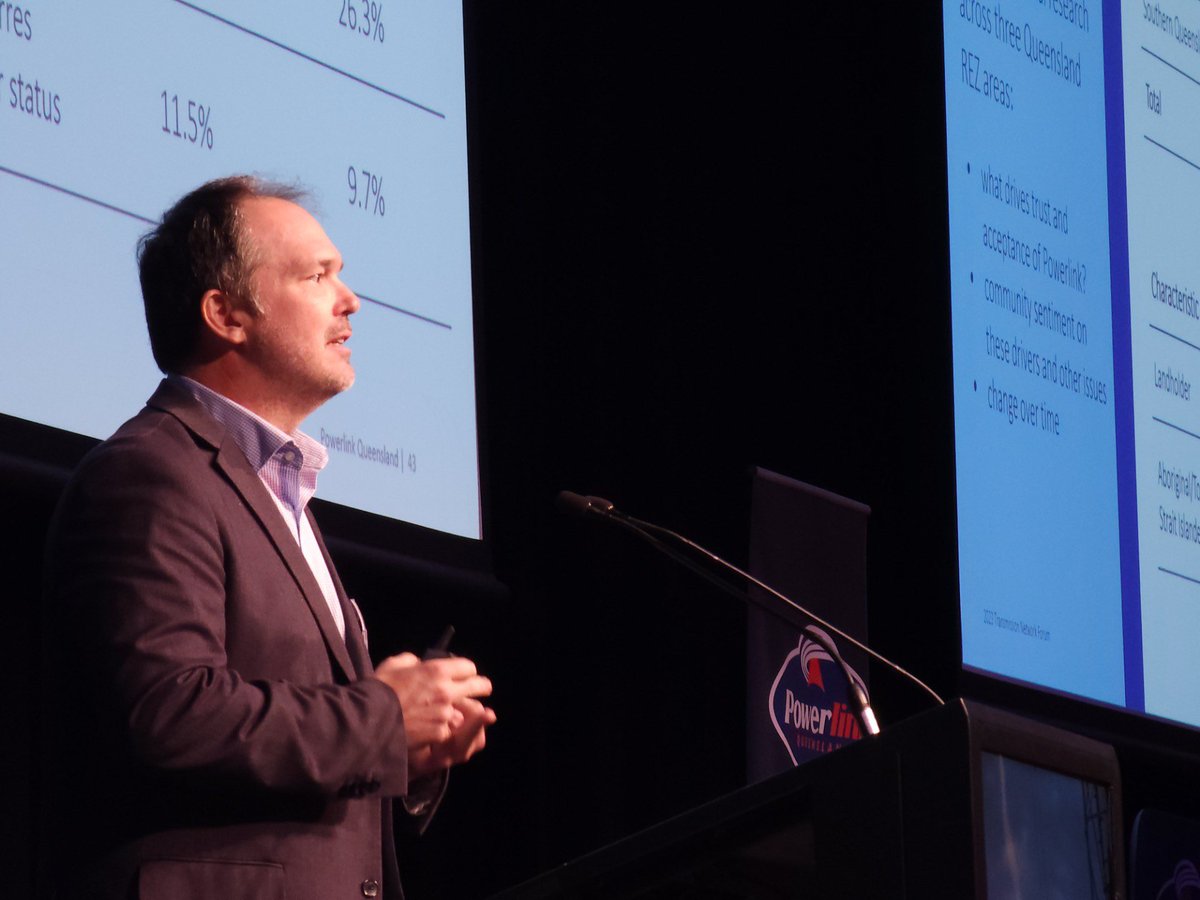 powerlinkqld's tweet photo. Dr Kieren Moffat, CEO, Voconiq shared our community sentiment research on trust and Dana Boxall, General Manager Community of Delivery Services, Powerlink Queensland  discussed the value and importance of meaningful engagement with Queensland communities. 

#PQForum #community #engagement #Queensland #SuperGrid