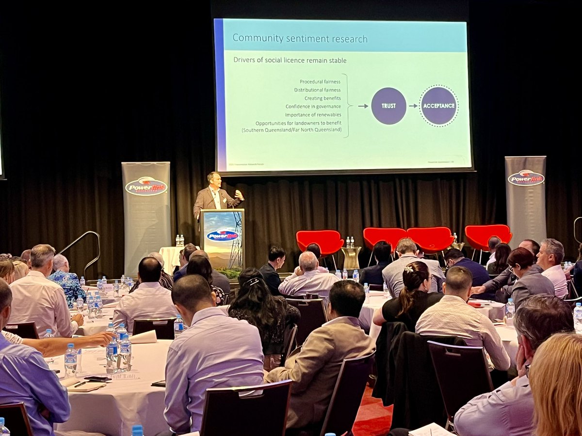 powerlinkqld's tweet photo. Dr Kieren Moffat, CEO, Voconiq shared our community sentiment research on trust and Dana Boxall, General Manager Community of Delivery Services, Powerlink Queensland  discussed the value and importance of meaningful engagement with Queensland communities. 

#PQForum #community #engagement #Queensland #SuperGrid