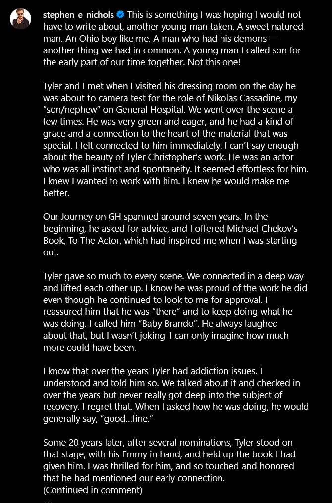 SteveKaylaGroup's tweet photo. Stephen Nichols on #TylerChristopher struggles and their relationship.  Heartbreaking
(Via: Instagram)

#GH #Days #StephenNichols #