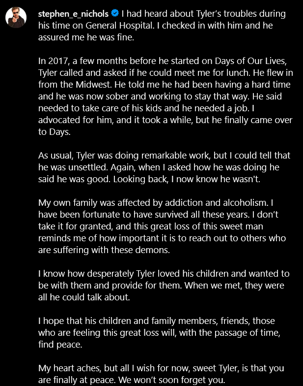 SteveKaylaGroup's tweet photo. Stephen Nichols on #TylerChristopher struggles and their relationship.  Heartbreaking
(Via: Instagram)

#GH #Days #StephenNichols #