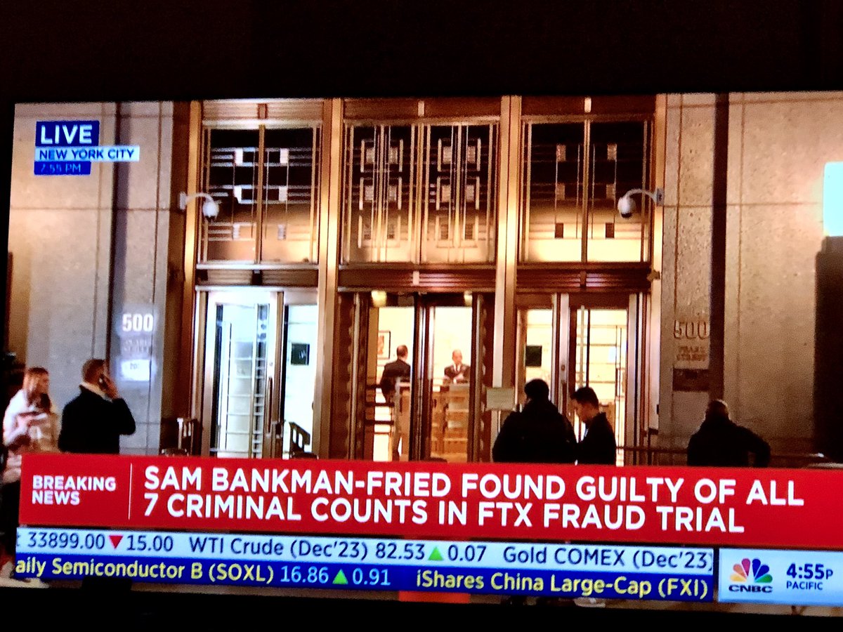 Fall from Grace: Sam Bankman Fried found guilty on all seven counts after short jury deliberation.    #FTX #CryptoNews #SBFguilty #GuiltyVerdict #FTXfraud #BreakingNews #FraudTrial #Crypto #JuryVerdict