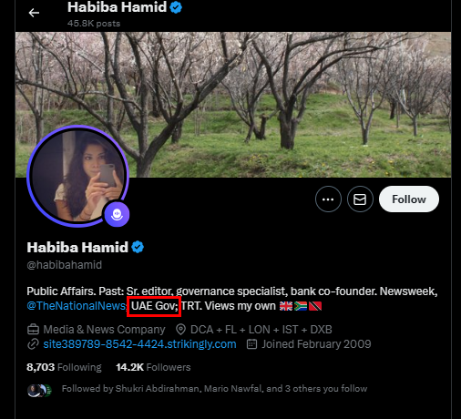 .<a href="/habibahamid/">Habiba Hamid</a> works for the UAE government, the very same government that has sold itself to Israel. 

Now she is sharing poisonous smear lies and doctored tweets about Jackson Hinkle that he is a "white supremacist".

Habiba is a Zionist Londonistani. Garbage liberal journalist.