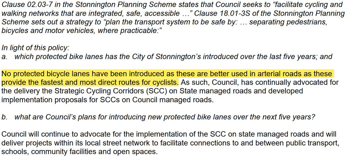 SStonnington's tweet image. Stonnington City Council confirms it has no interest in "separating pedestrians, bicycles and motor vehicles" despite it being Council policy. In answer to a question of the Mayor I received this response on 30 October 2023: