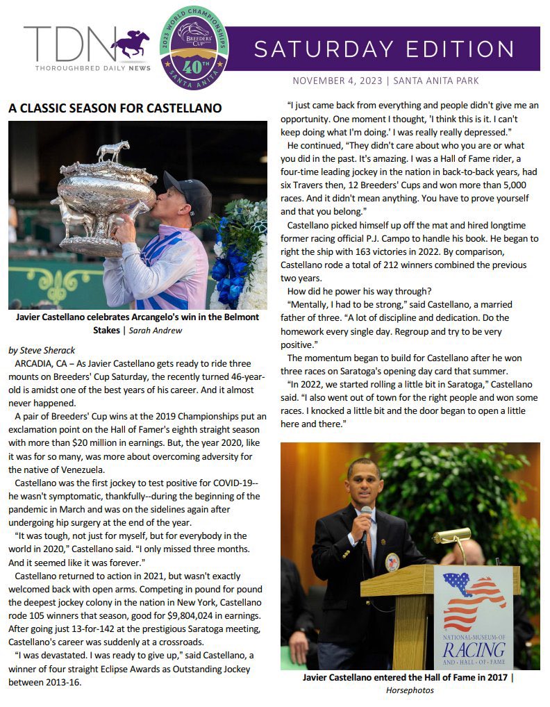 Happy #BreedersCup Eve! TDN has you covered ahead of World Championships weekend with remarkable features, previews and more in our <a href="/BreedersCup/">Breeders' Cup</a> Special Editions ✨

Friday Special Edition: thoroughbreddailynews.com/wp-content/upl…

Saturday Special Edition: thoroughbreddailynews.com/wp-content/upl…