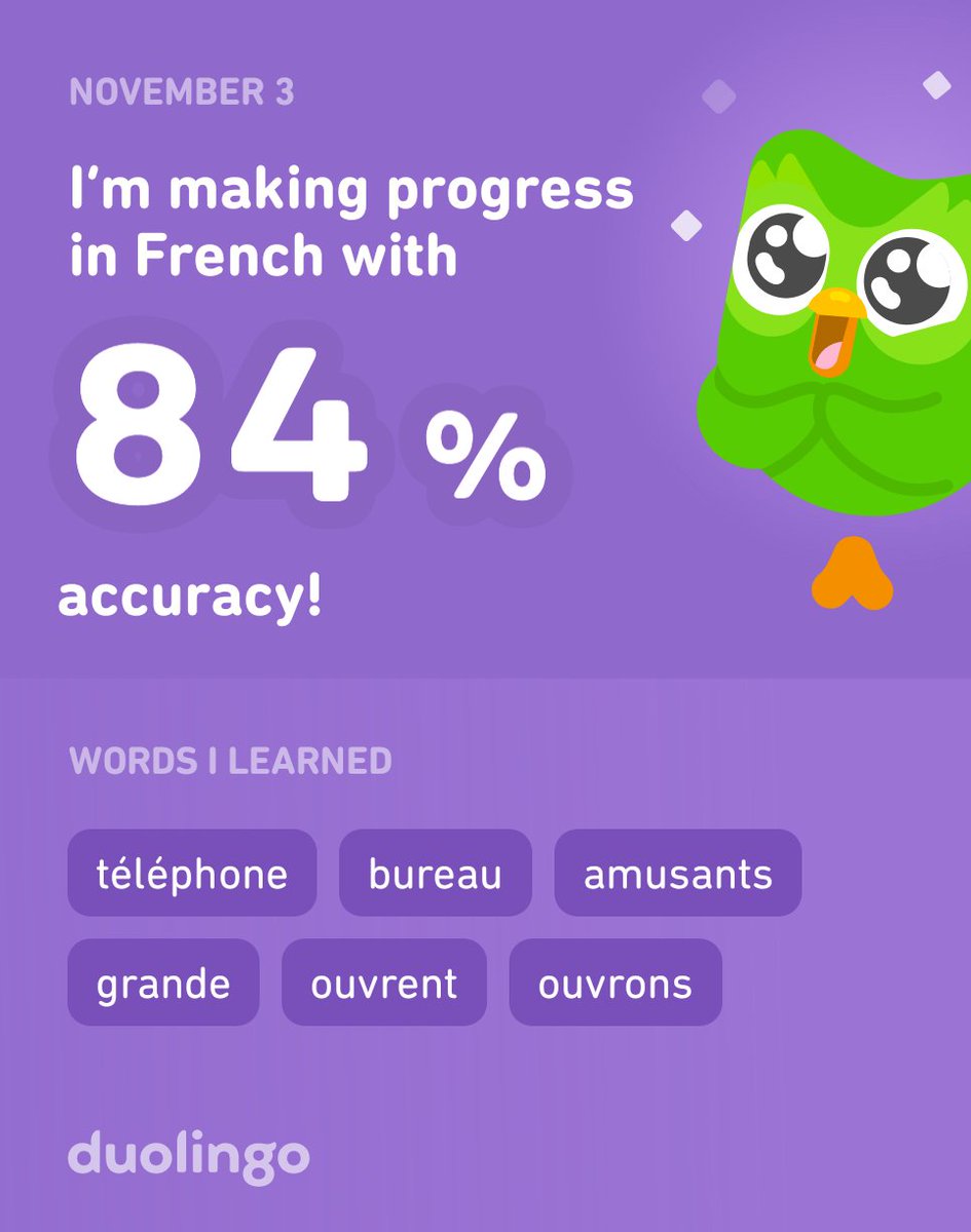 IOvOIn's tweet image. I’m learning French on Duolingo! It’s free, fun, and effective.