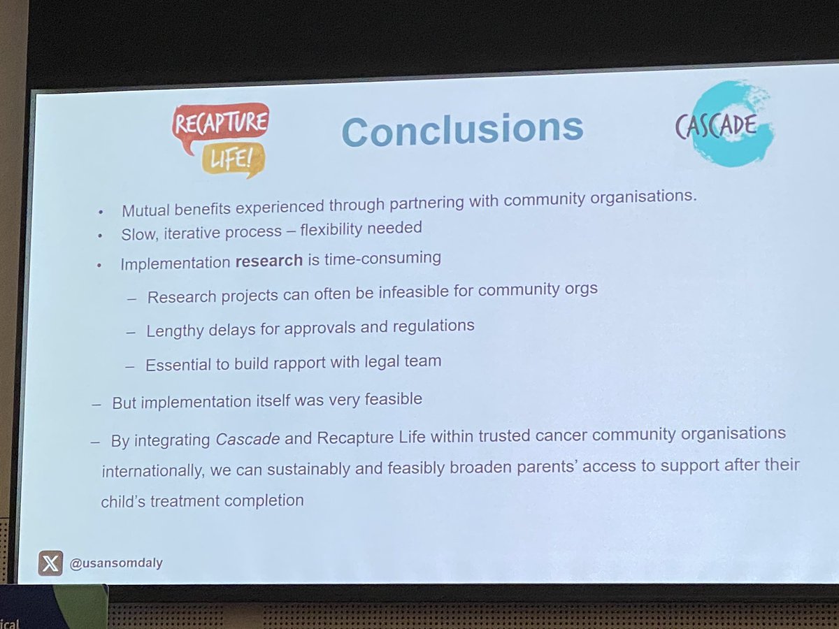 Great presentation by @usansomdaly on how partnering with #cancer community organisations amplify the reach & impact of #digitalhealth #psyonc interventions, but need to be aware this can be a slow and iterative process requiring a collaborative & flexible approach #COSA23