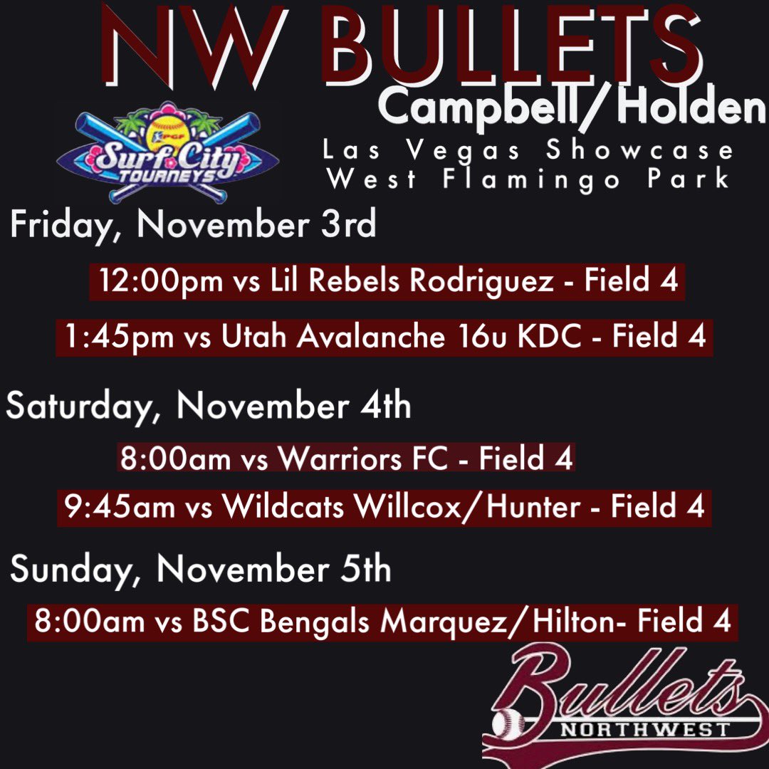 LaylaRoyle2025's tweet image. This weekend’s schedule in Vegas!! #pgf #nwbullets #softball