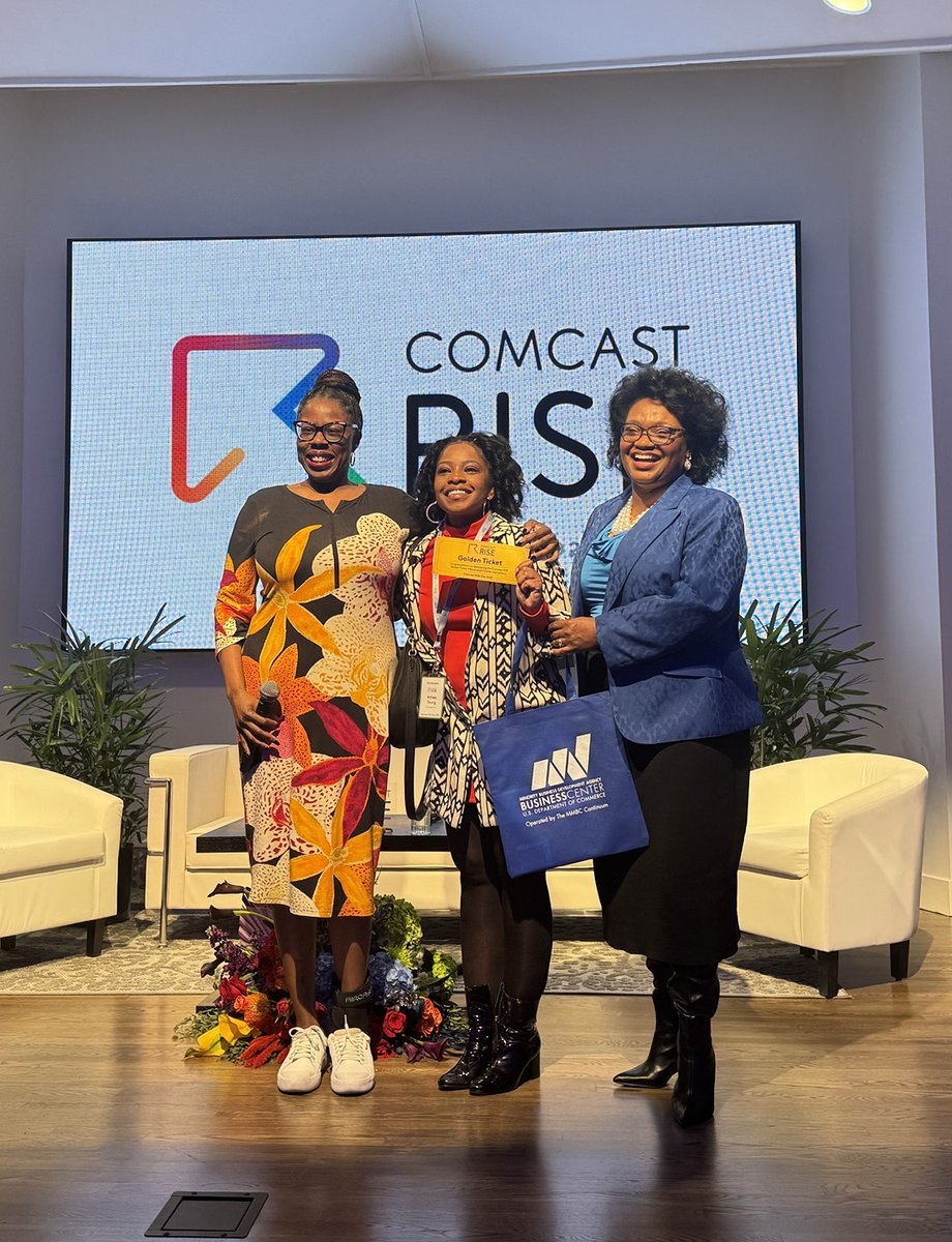 Congratulations to RISE recipient Althea Young of NoBasis LLC for winning an additional $5K for her small biz! She is pictured center with Comcast’s Regan Yeldell and Evangeline Parker-Guest. #ComcastRISE