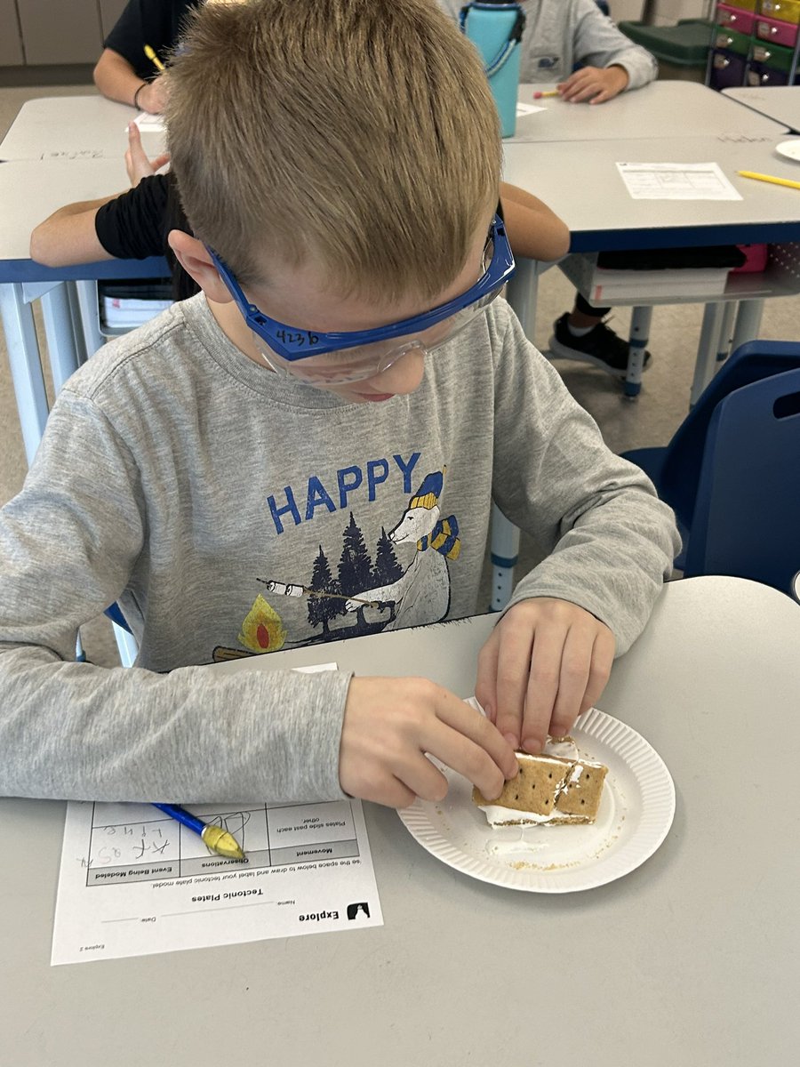 Mrs_Schrader4's tweet photo. What types of plate movement result in different landforms? Making models of plate tectonics with crackers and fluff. #Stickyscience #johnsonpride @STEMscopes β°οΈππ https://t.co/l6CduGc6oN