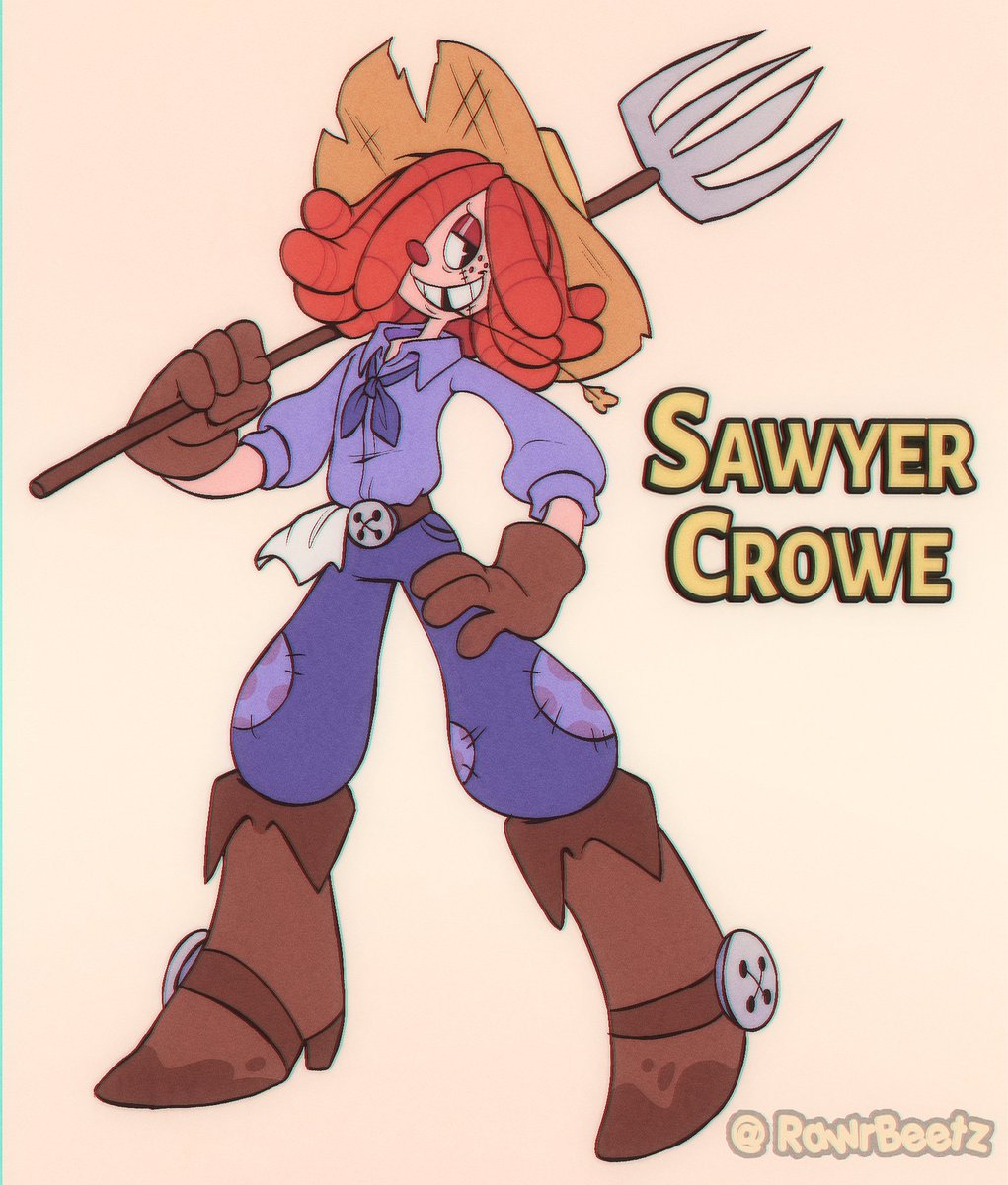 Guess who only just started getting into the Cuphead dlc. Anyway! Another day! Another oc! A Raggedy Ann-doll type person that transitioned and became a scarecrow fella or something! :) #cupheadoc