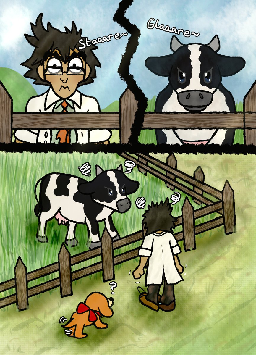 The Harvest Moon zine, Life in the Valley ( <a href="/LitVZine/">Life in the Valley</a> ) has officially released!! Here's my piece, Daryl vs a Cow!! Check out the twitter to find everyone else's amazing piece in the full zine!!