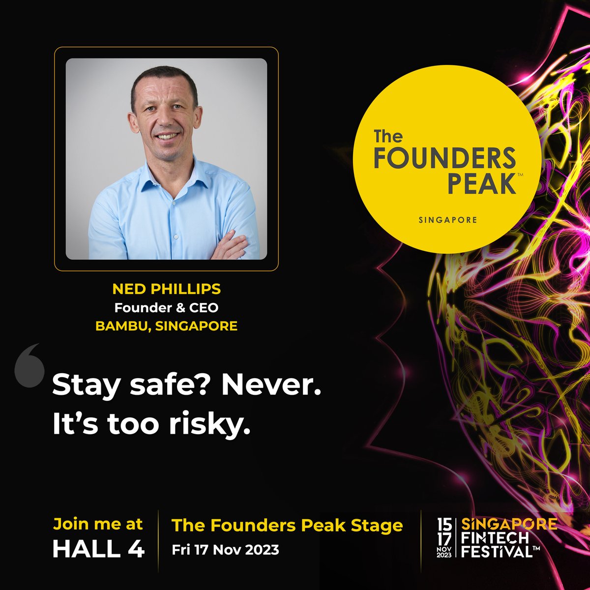 Join us from Nov 15-17 at the Singapore Fintech Festival at Booth 4D26. We've got some game-changing news to share with you. 
Plus, mark your calendar for Nov 17 at 2:50 pm &amp; catch our Founder &amp; CEO Ned Phillips on the Founders Peak Stage.

#SFF2023 #Roboadvisor #Elevandi