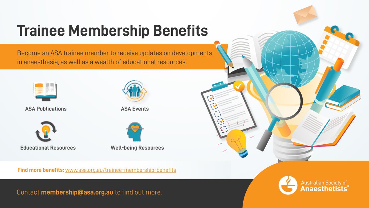 Anaesthesia Trainees, did you know that Introductory and Basic Trainee memberships to the ASA are FREE? Access resources tailored to support your journey, learn more here: asa.org.au/trainee-member… or email us at membership@asa.org.au!