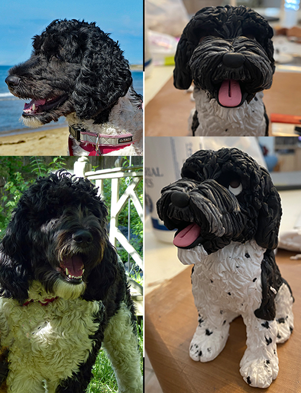 houndsofhope's tweet photo. A goofy, happy girl, Lulu is a very curly Poodle/Springer Spaniel mix! Loved modeling her extra-textured coat, unique markings and super joyful expression   Make your favorite dog a work of art with a custom figurine: https://t.co/JKb93kApzY https://t.co/acYld2zg0v