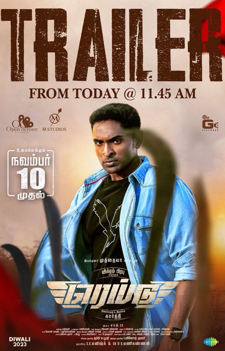 Saregama South (@saregamasouth) on Twitter photo .<a href="/iamVikramPrabhu/">Vikram Prabhu</a> 's #Raid Trailer Releasing today at 11:45 AM
Diwali 2023 release!
<a href="/SDsridivya/">Sri Divya</a> <a href="/dir_muthaiya/">Muthaiya</a> <a href="/dir_karthioffl/">E karthi</a> <a href="/OpenScreenoffl/">Open Screen</a> <a href="/SamCSmusic/">𝐒𝐀𝐌 𝐂 𝐒</a> <a href="/maran_vj/">Mani maran</a> <a href="/Ananthika108/">Ananthika Sanilkumar</a> <a href="/soundar4uall/">Soundararaja Actor</a> <a href="/veeramani_art/">Veeramani Ganesan</a> <a href="/RishiRithvik10/">Rishi Rithvik</a> <a href="/Danielanniepope/">Daniel Annie Pope</a> <a href="/Kathiravan7384/">Kathiravan</a> <a href="/kanishk_offl/">Kanishk</a> .<a href="/iamVikramPrabhu/">Vikram Prabhu</a> 's #Raid Trailer Releasing today at 11:45 AM
Diwali 2023 release!
<a href="/SDsridivya/">Sri Divya</a> <a href="/dir_muthaiya/">Muthaiya</a> <a href="/dir_karthioffl/">E karthi</a> <a href="/OpenScreenoffl/">Open Screen</a> <a href="/SamCSmusic/">𝐒𝐀𝐌 𝐂 𝐒</a> <a href="/maran_vj/">Mani maran</a> <a href="/Ananthika108/">Ananthika Sanilkumar</a> <a href="/soundar4uall/">Soundararaja Actor</a> <a href="/veeramani_art/">Veeramani Ganesan</a> <a href="/RishiRithvik10/">Rishi Rithvik</a> <a href="/Danielanniepope/">Daniel Annie Pope</a> <a href="/Kathiravan7384/">Kathiravan</a> <a href="/kanishk_offl/">Kanishk</a>