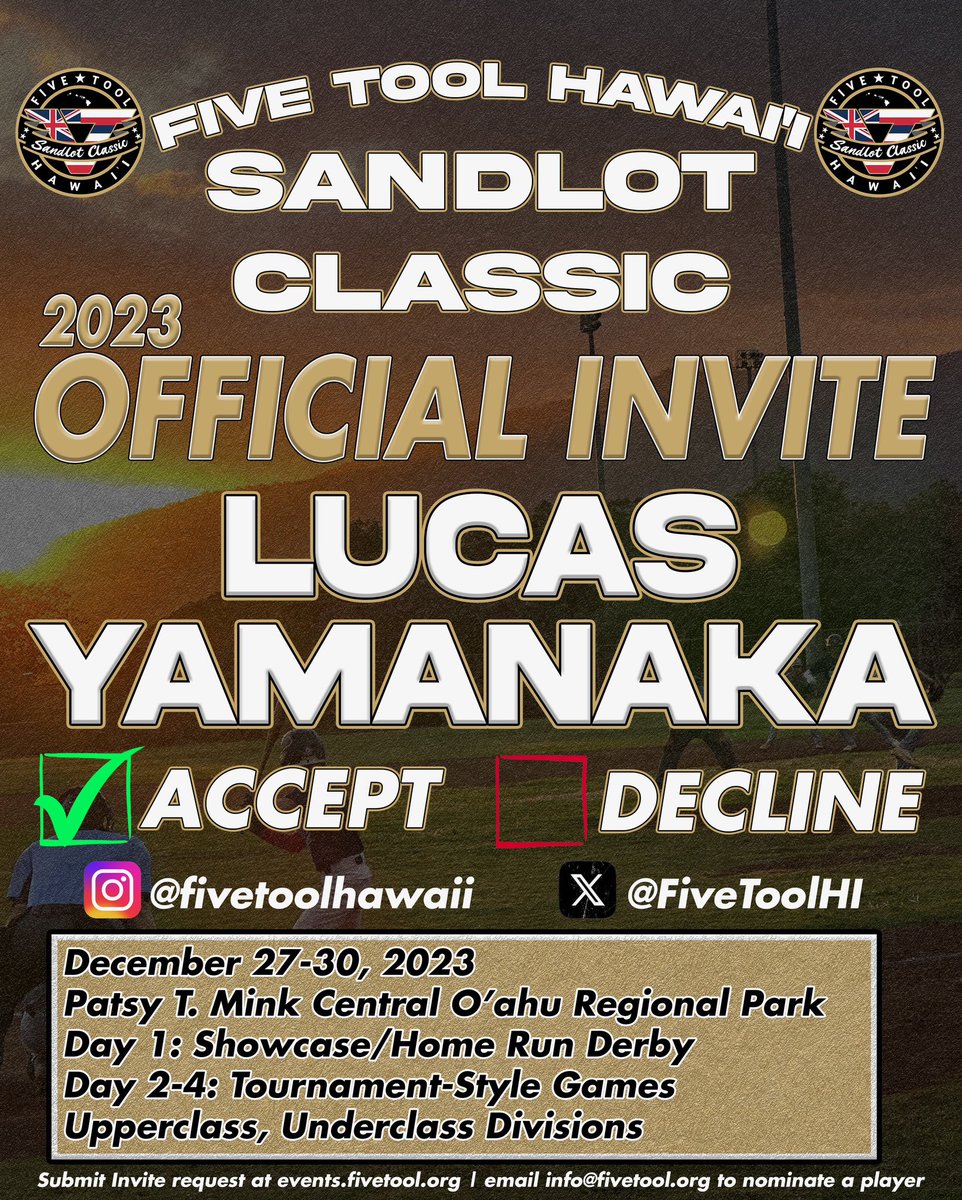 Thankful for the opportunity <a href="/FiveToolHI/">Five Tool Hawaii</a> 
<a href="/FiveTool/">Five Tool Baseball</a> 
<a href="/ClassicHawaii/">Hawaii Sandlot Classic</a>