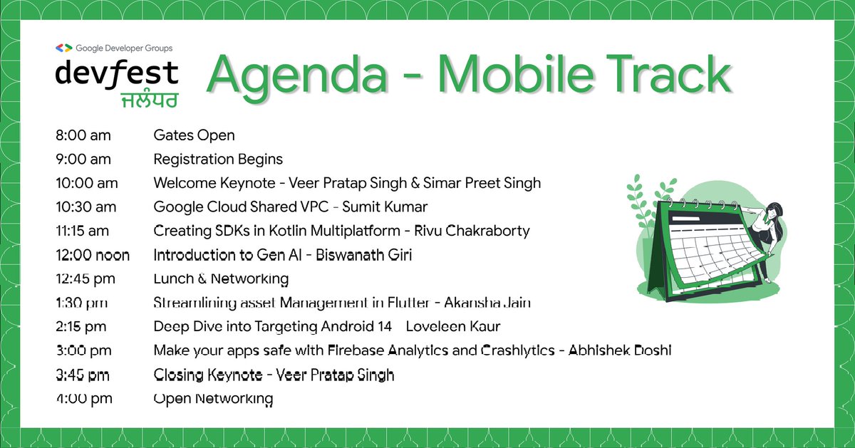 GDGJalandhar's tweet photo. 🕒 T-minus 24 hours to #DevFestJalandhar! 🕒 Check out our agenda full of incredible sessions and prepare to be inspired! It’s your last chance to join the festivities! Don't miss out! 🎫✨ 
#DevFest #GDGJalandhar #TechTalks #FinalCountdown #DevCommunityPB https://t.co/VM9iUq4ioT