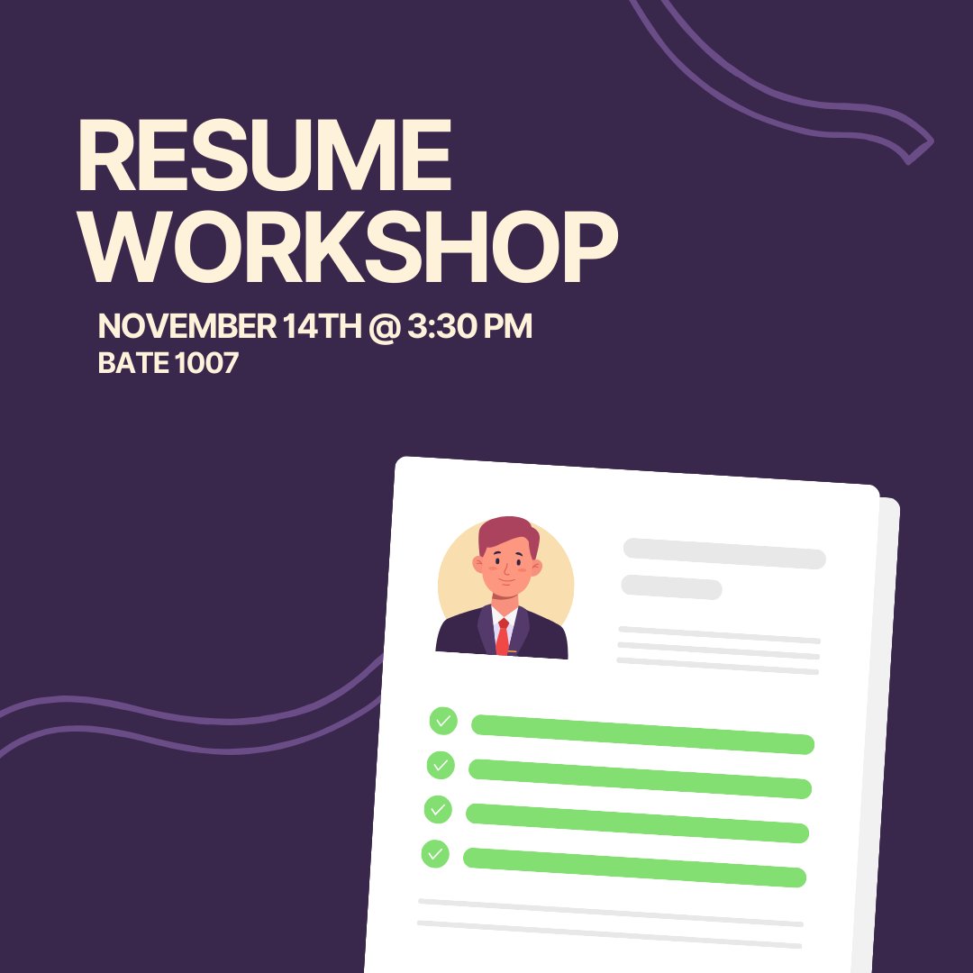 The Pre-Professional Advising Center is hosting a Resume Workshop for pre-professional students on November 14th at 3:30 pm. The workshop will be held in Bate 1007. This is a great way to work on your resume for grad school!