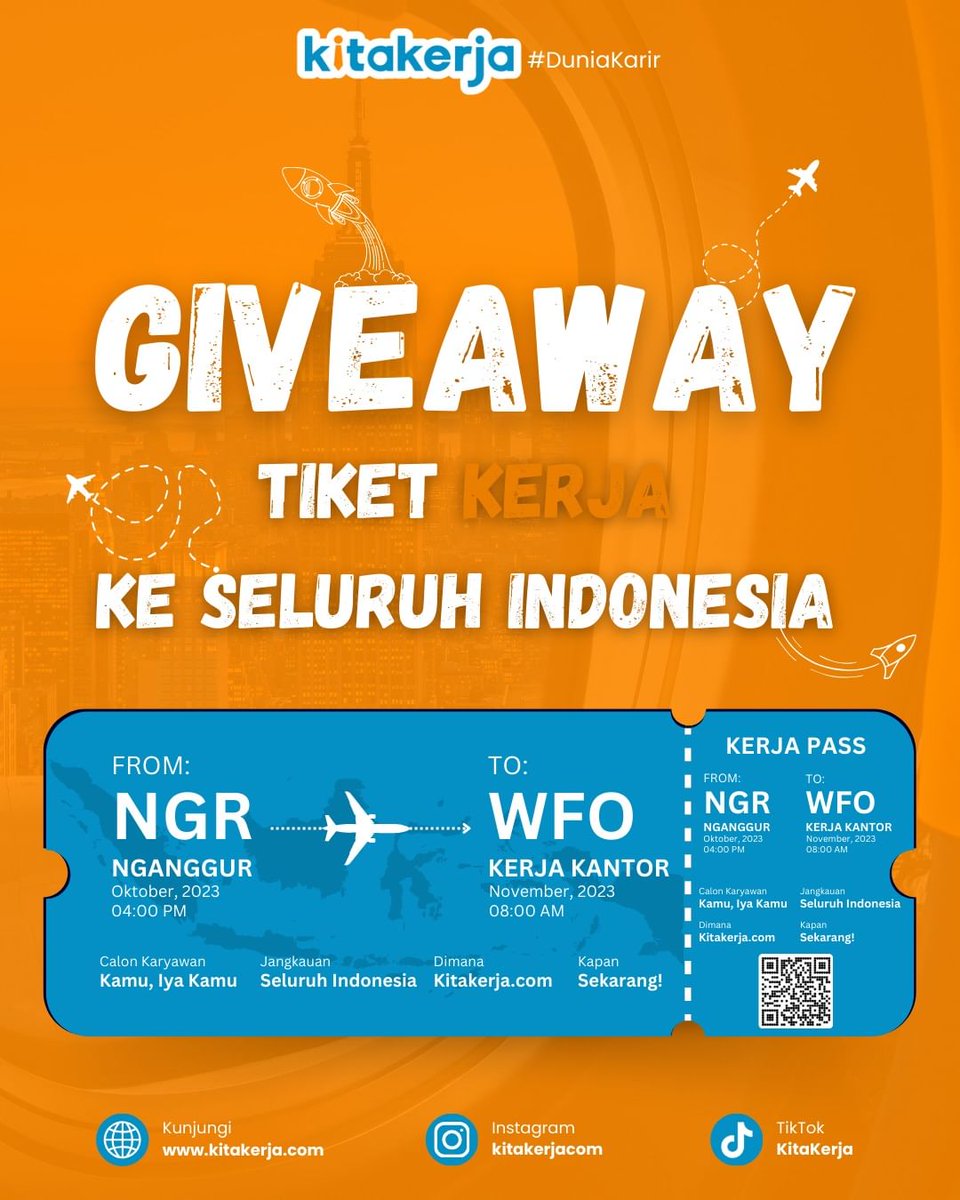 kitakerja1's tweet photo. Giveaway Tiker Kerja Buat Kamu

Iya, cuma di sini nih kamu dikasih tiket untuk bisa mulai cari kerja di seluruh Indonesia 🥳
Cari kerja? Ya, KitaKerja
#kitakerja #lowongankerja #carikerja #loker #lokermedan #lokerjakarta #bumn https://t.co/OpQKloo5WE