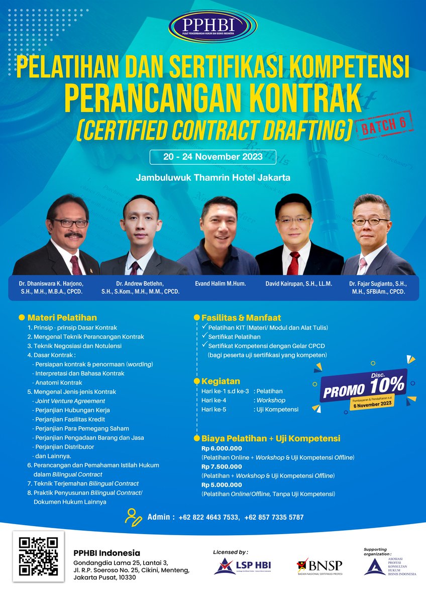traininghukum's tweet photo. #pphbi #contractdrafting #sertifikasibnsp https://t.co/TXOhHnXVFb