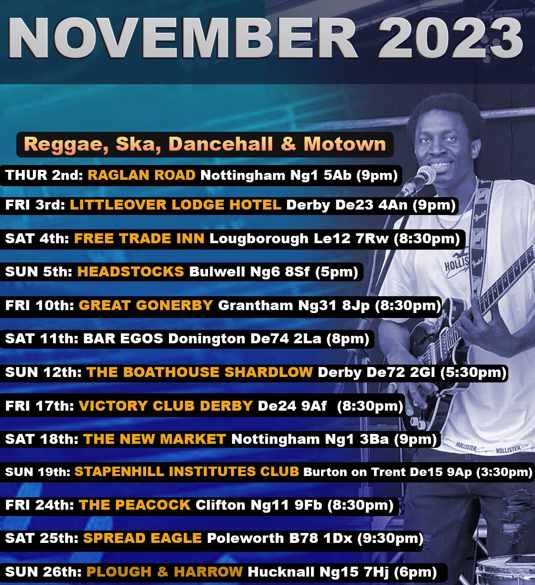 LOVE FROM ABOVE 
Reggae, Ska, Dancehall, Motown 
@Nottingham @Derby <a href="/Grantham/">Grantham</a> @Lougborough @Bulwell @Hucknall <a href="/Polesworth/">Paul French</a> <a href="/Donnington/">Sharon Donnington</a> @Clifton @Stapenhill <a href="/Burton/">Burton</a> on Trent
