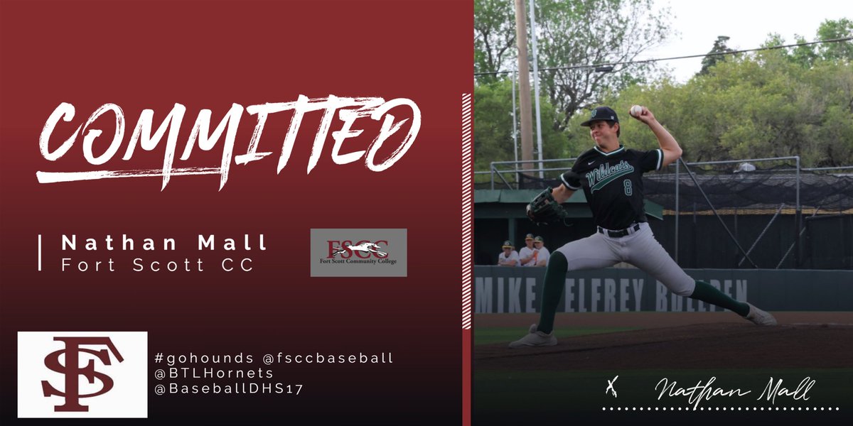 Nathan Mall (@nathan8er05) on Twitter photo I am excited to announce that I will be furthering my academic and baseball career at Fort Scott Community College. I would like to thank God, my family, friends, coaches, and teammates who have supported me along the way. Go hounds!
<a href="/fsccbaseball/">Greyhound Baseball</a> <a href="/BTLHornets/">BTL Hornets</a> <a href="/BaseballDHS17/">De Soto Wildcats</a> I am excited to announce that I will be furthering my academic and baseball career at Fort Scott Community College. I would like to thank God, my family, friends, coaches, and teammates who have supported me along the way. Go hounds!
<a href="/fsccbaseball/">Greyhound Baseball</a> <a href="/BTLHornets/">BTL Hornets</a> <a href="/BaseballDHS17/">De Soto Wildcats</a>