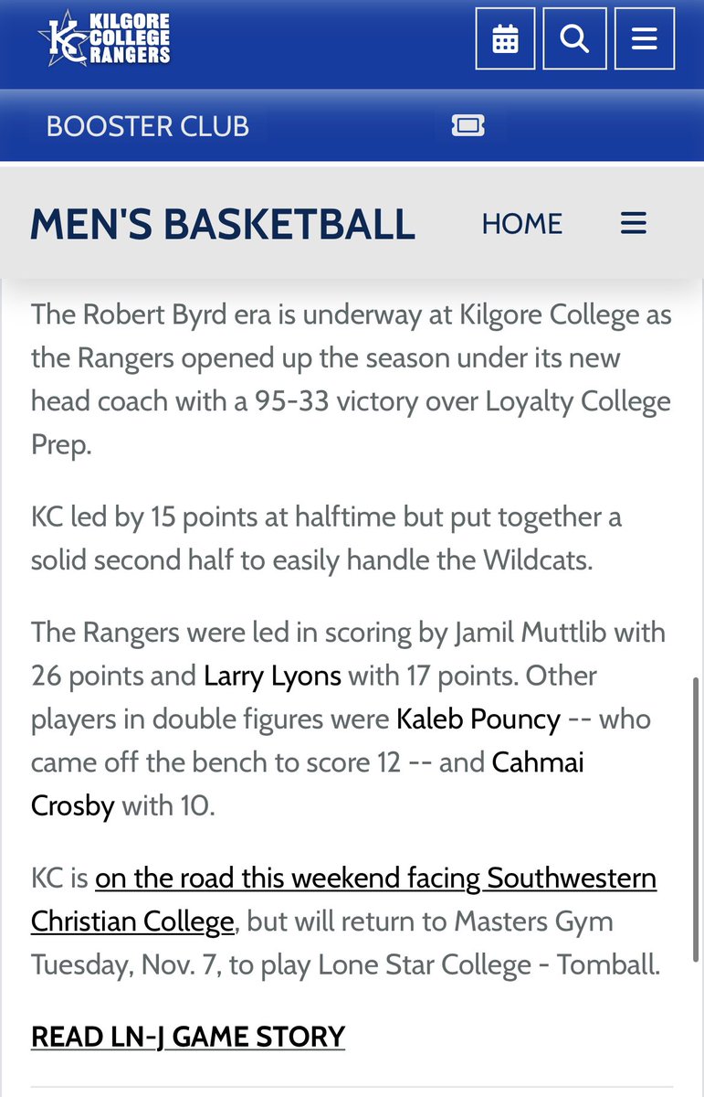 <a href="/Larry_Lyons_Jr/">Larry Lyons</a> the <a href="/dawsonhoops/">Dawson Basketball</a> alum and current <a href="/KilgoreHoops/">Kilgore College Men’s Basketball</a> made a great collegiate debut. <a href="/hoopinsider/">Hoopinsider</a> <a href="/JUCOadvocate/">JUCOadvocate - Brandon Goble</a> <a href="/CoachRobertByrd/">Robert Byrd🇧🇸</a> <a href="/kcrangernation/">kcrangernation</a>