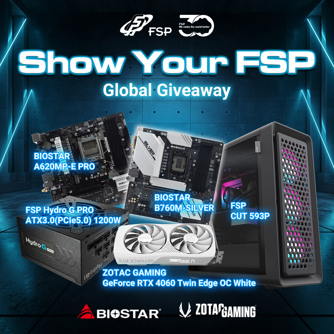 PowerNeverEnds's tweet photo. 😁Now is the perfect opportunity to #ShowYourFSP products and have a shot at winning some incredible prizes.
JOIN NOW👉https://t.co/EXPrBLqCsm
💎Special thanks to @BIOSTAR_Global MB: A620MP-E PRO & B760M-SILVER @ZOTAC GAMING GeForce RTX 4060 Twin Edge OC White
#PCGamer https://t.co/CorpMbF9xC