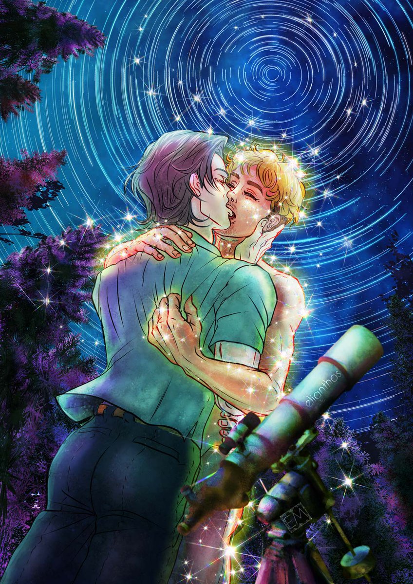2/4 - #YuriOnIce #fanart reveals for <a href="/yoiStarDustZine/">Star*Dust: a YOI Astrology Zine🏹🌟🐐*SHIPPING*</a>. Christophe Giacometti as the wished-upon-a-star(man) to his stargazing Mystery Man 😌😊🥰. 
Get your copy at the 🔗in the comment below!✨
