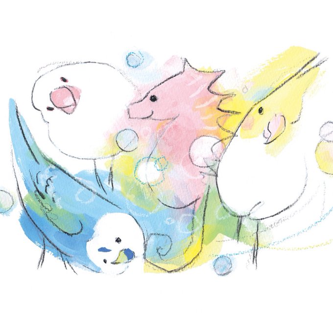 <2024年賀状できました!> 今年も「おたより本舗」さまより イラスト年賀状を販売しております!  来年の干支・辰年イラスト・その1 虹色の水中で遊んでいるタツノオトシゴさん・セキセイインコさん・文鳥さん・オカメインコさんです  11/6(月)まで早期割引中です 