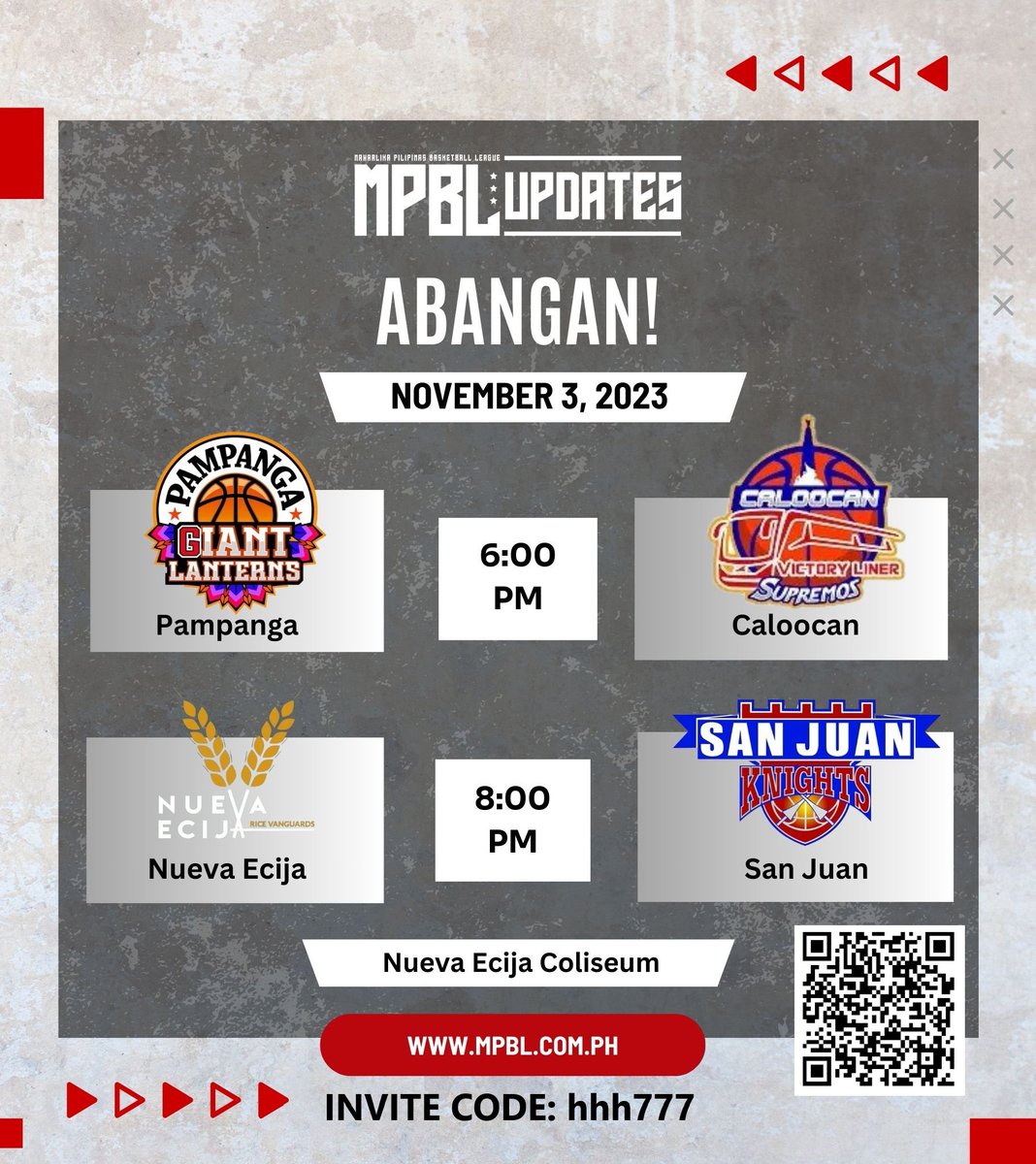 MPBL Playoffs Game Schedule
North Division Semis Game 2
Who do you got?
OKBET got you covered!
Join via linky.ph/AnneC
PM ME TO GUIDE YOU!
#mpbl
#sportsbet #mpblplayoffs
#basketball  #bettingsports