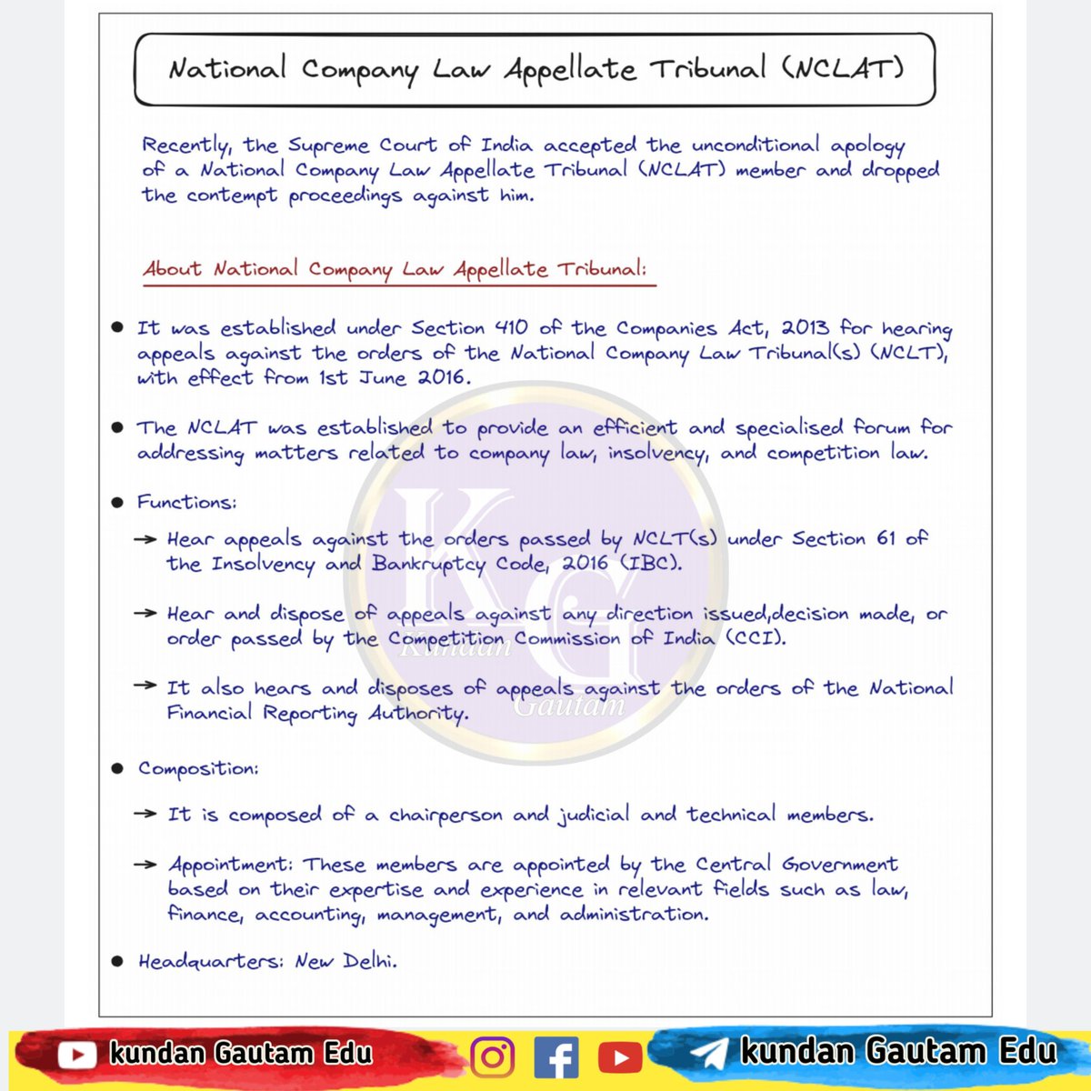 KundanG1711's tweet photo. National company Law appellate tribunal.
#cuurentaffairs #upsc #mppsc #gkindia #ssc #nclat #companyact2013 #dailyupdates #dailynews #daily_quiz #gknotes #infographics #pdfnotes https://t.co/49avLIcE30