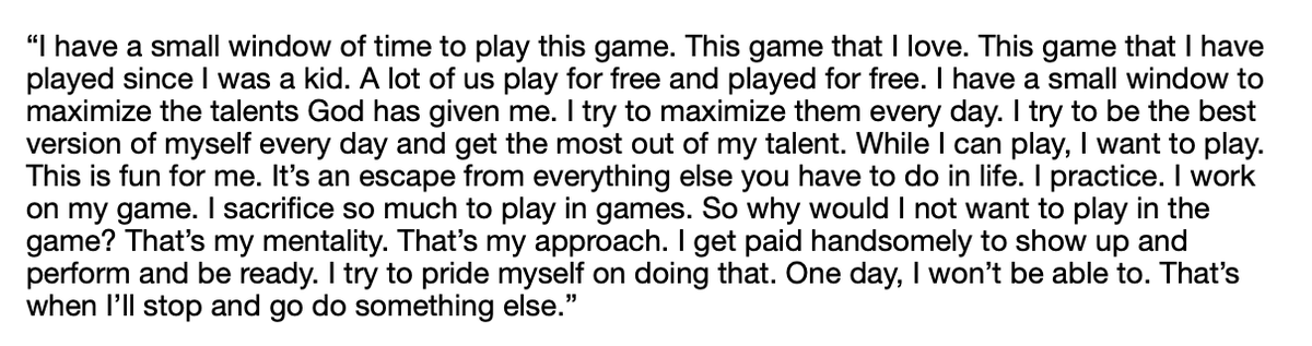 CJ McCollum has missed 7 games since he was traded to New Orleans. Asked him about being insistent he's in the lineup almost every night.