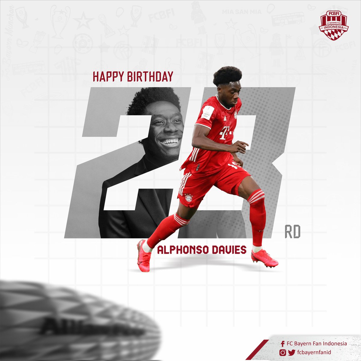 fcbayernfanid's tweet photo. Meep, meep ⚡🏃🏿
Happy belated birthday to our fastest  roadrunner, @AlphonsoDavies 🎂

We know it's a day late but we wanna wish all the best for You, Phonzie! 👐

#AlphonsoDavies #FCBayern #MiaSanMia #FCBFI #FCBayernFanIndonesia #bayernmunich #bayernmunchen #23in23 #ad19⚡️ https://t.co/yeYMc7DCqv