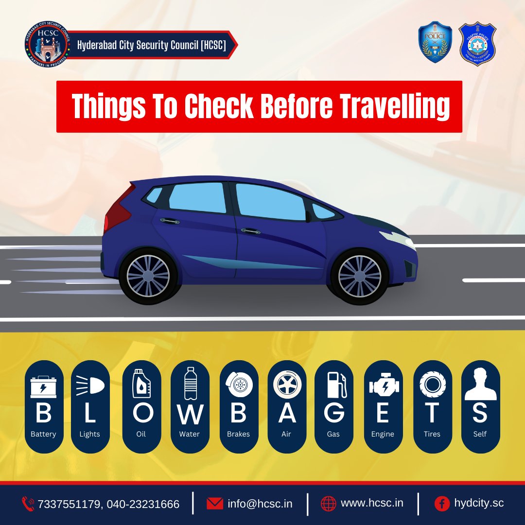 🚗🛣️ Before embarking on your journey, remember 'B.L.O.W.B.A.G.E.T.S' for a smooth journey. 🚘👍 It's not just a checklist; it's your road to safe and worry-free travels! 🚗🔍👍Check them before hitting the road and ensure your ride is ready. #TravelTips #RoadSafety…