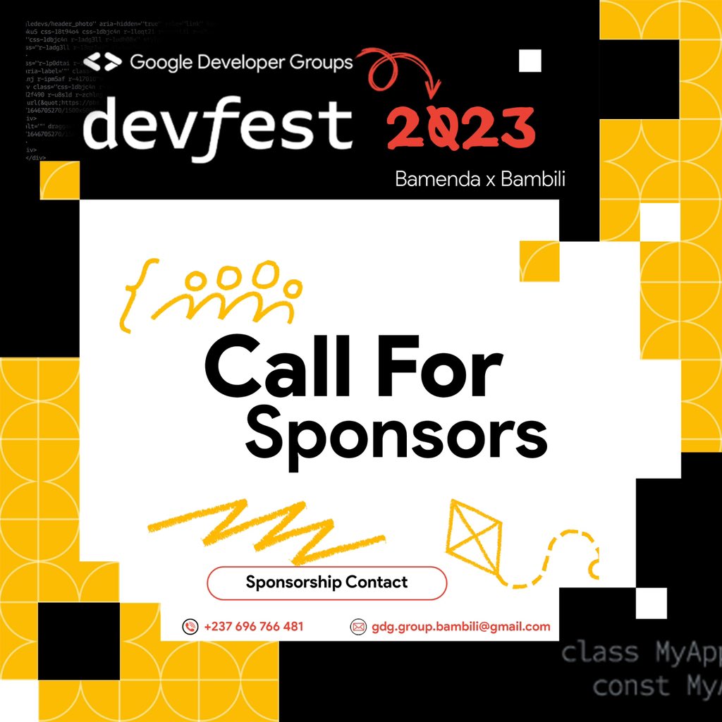 While #DevfestBamendaxBambili is about a month away, we are calling on companies, organizations or individuals to come in as sponsors and join make this event a memorable one 🥳

Interested in sponsoring? Do reach out to any of the contacts on the flyer 👇🏾