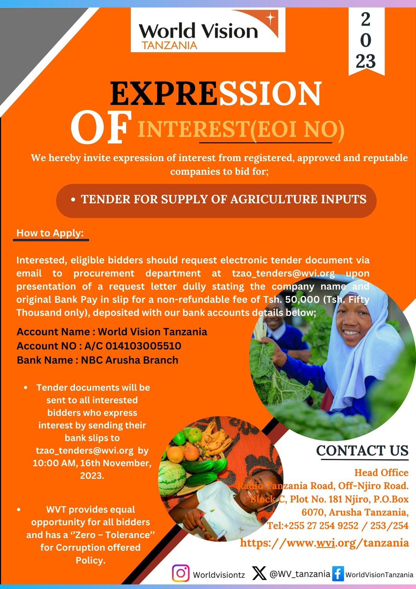 WV TANZANIA ๐น๐ฟ (@wv_tanzania) on Twitter photo Are you interested to work with us kindly read the #advert below and #contact <a href="/WV_tanzania/">WV TANZANIA ๐น๐ฟ</a> Are you interested to work with us kindly read the #advert below and #contact <a href="/WV_tanzania/">WV TANZANIA ๐น๐ฟ</a>