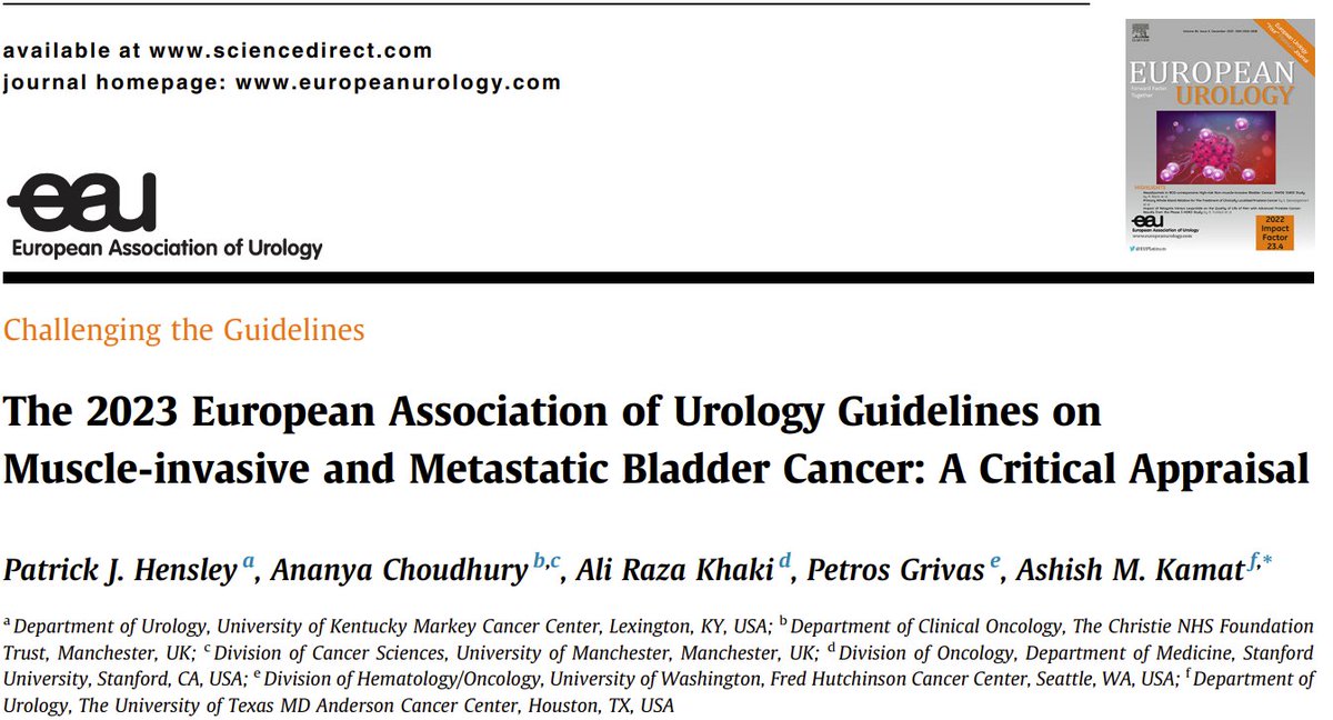 The @Uroweb EAU Guidelines in #BladderCancer are probably the most followed guidelines globally in #OncSurgery We are thankful for the invitation to present our 'challenges' to these guidelines - mainly our suggestions for improving what are already excellent guidelines by the
