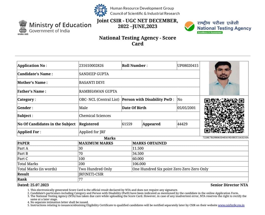 RamanDDU's tweet photo. @HRDG_CSIR 
My friend has qualified csir net JRF but it's certificate is not showing till now please look in to this matter. He also mailed it but no reply till now
@NTA_Exams @CSIR_IND https://t.co/i6e7f9UYtA
