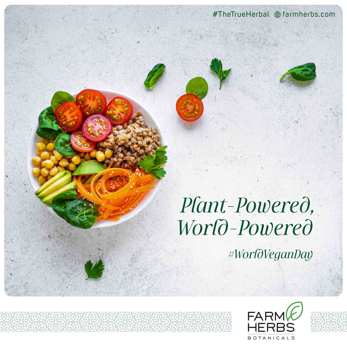 Veganism is a compassionate choice that makes a world of difference. Join Farmherbs in making the world a kinder, greener place.

#Farmherbs #TheTrueHerbal #BeautyandBabyCare #PlantBasedProducts #TrueNatural #BabyKajal #Ayurveda #WorldVeganDay