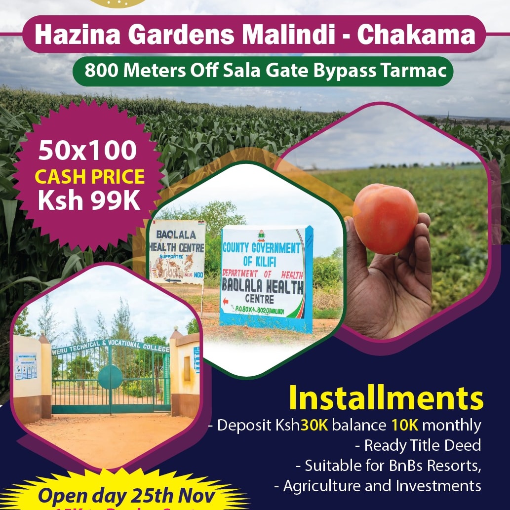 EMwandime's tweet photo. This is hazina Gardens Phase 1. Located at malindi chakama
A fast-developing residential area with all amenities
✅ 30min drive from the tarmac
✅ 50*100 plots with title deeds
✅ Ready for farming,ABNB e.t.c
✅ Accessible 
Cash Offer 99k
Booking deposit of 30k
Contact 0728086157 https://t.co/XDF38ECM03
