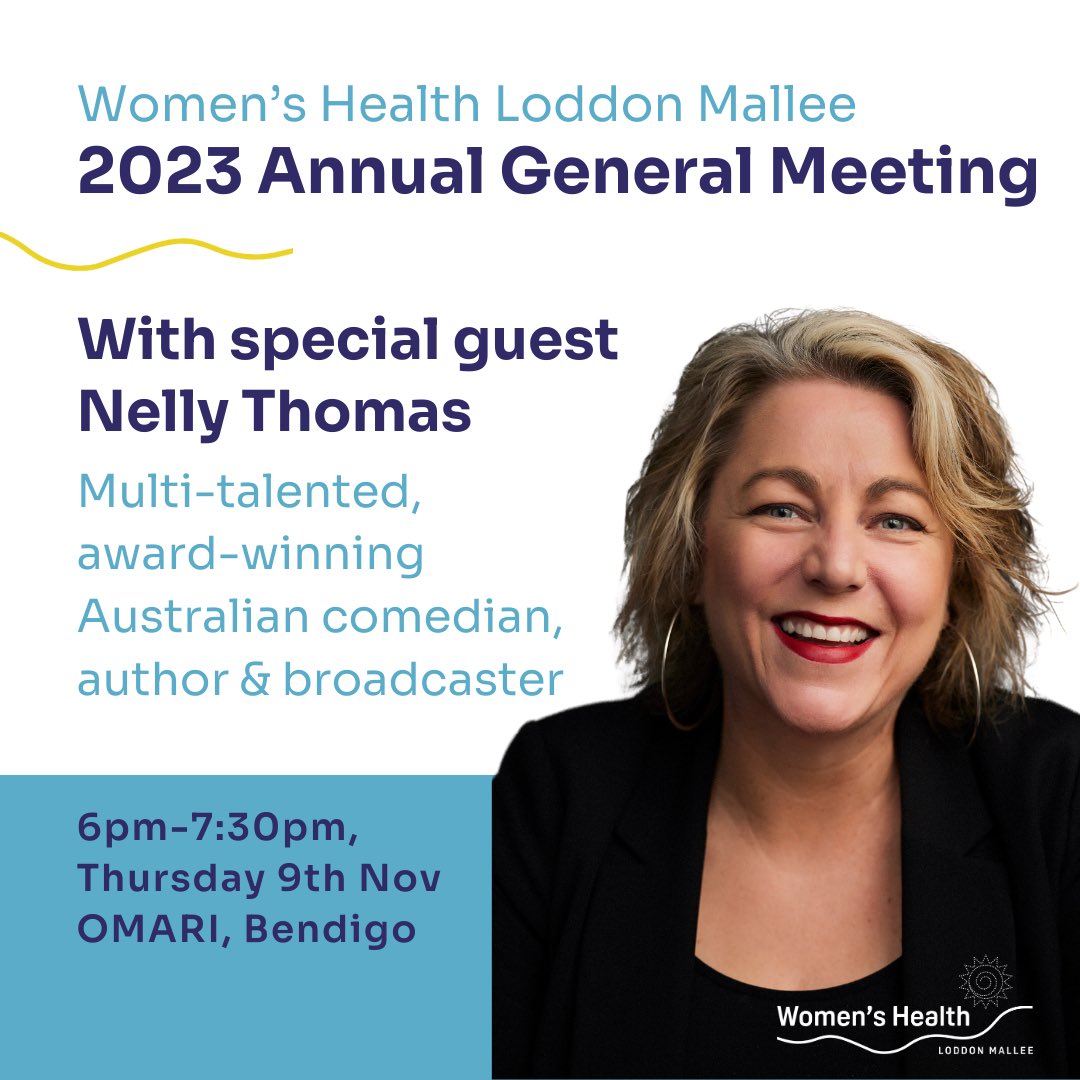 The Women’s Health Loddon Mallee Board would like to welcome you to #Bendigo Botanic Gardens for our 2023 Annual General Meeting. Light refreshments provided, & we will be joined by award-winning comedian, author and broadcaster Nelly Thomas. Register 👉 events.humanitix.com/whlm-agm-2023