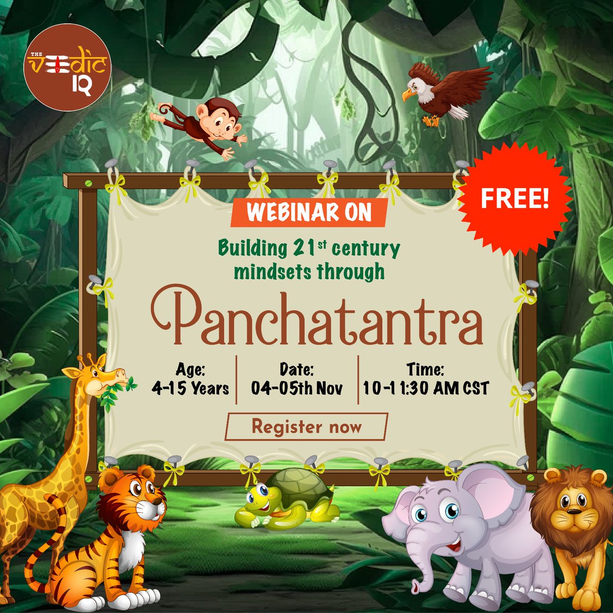 Ramayanaschool's tweet photo. Unlock the Magic of Panchatantra with The Vedic IQ: Building 21st Century Minds!

Join us for our upcoming webinar on November 4th &amp; 5th at 10:00 AM CST | 08:30 PM IST 

𝐃𝐨𝐧'𝐭 𝐦𝐢𝐬𝐬 𝐨𝐮𝐭! 𝐑𝐞𝐬𝐞𝐫𝐯𝐞 𝐲𝐨𝐮𝐫 𝐬𝐩𝐨𝐭 𝐭𝐨𝐝𝐚𝐲: https://t.co/pMicPg3e38

#Panchatantra https://t.co/ThYCK6zkQA