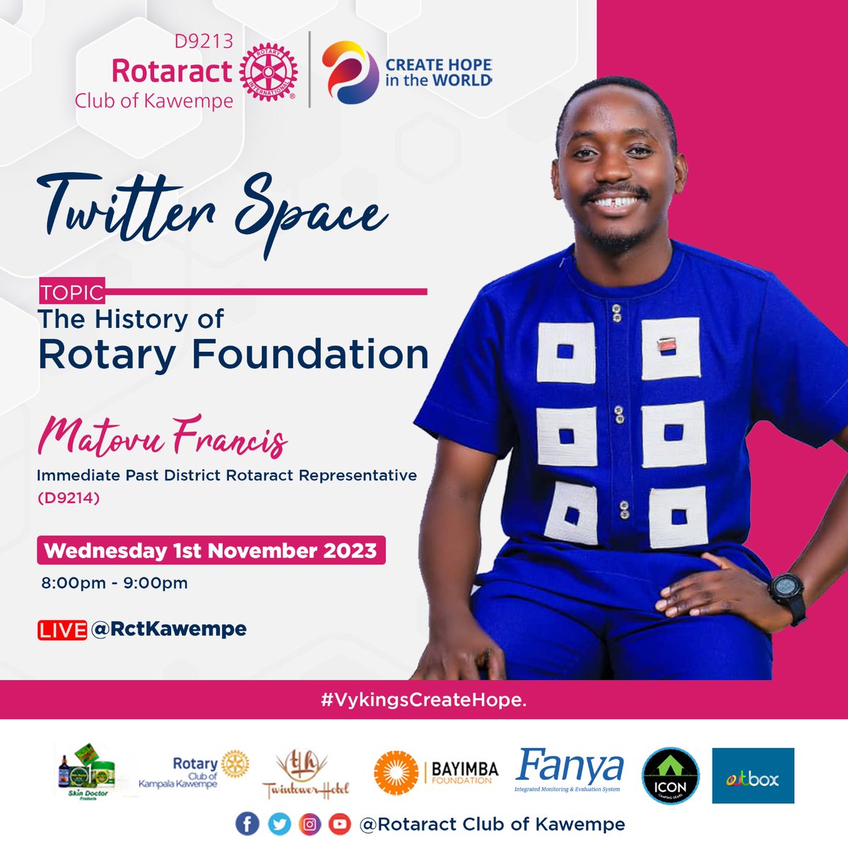 Only a life lived in the service of others is worth living. Join us today on our X -Space as @Matovufrancis53 takes us thru the history of the rotary foundation. #VikingsCreatingHope #Rotaract #Rotary