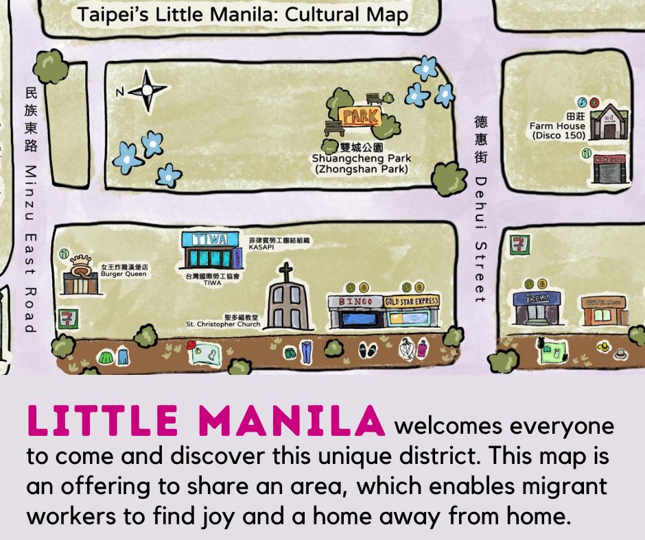 innov4changeEA's tweet photo. This map, made with Filipino migrant workers, is a project to highlight migrant workers' life in Taiwan on a cultural level, by showing how they have shaped an area within the capital city. https://t.co/cqEyfspyUa
#LibrariesOfResistance #littlemanila #migrantworkers #storytelling https://t.co/fbR1s1Ajfv