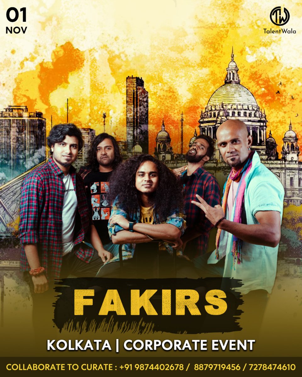 Talentwaladotin's tweet image. 🎸🎶Fakris, a Kolkata- based Sufi-Rock band, skilled in multiple musical genres will light up the stage at a corporate event today in Kolkata.
.
👉🏻Follow this page for more updates and announcements.
.
#bandmusic #bandperformance #live #liveperformance #kolkata #Talentwala