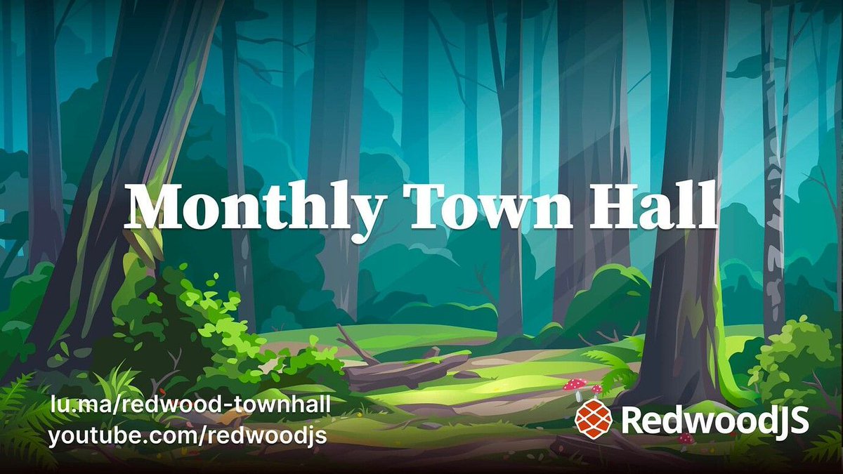 RedwoodJS's tweet image. We want to see YOU at our next #RedwoodJS Town Hall! 

🗓️ Thursday, November 2nd 
⏰ 9AM to 10AM PT 

This Town Hall is all about React Server Components and the next epoch of RedwoodJS. 🚀