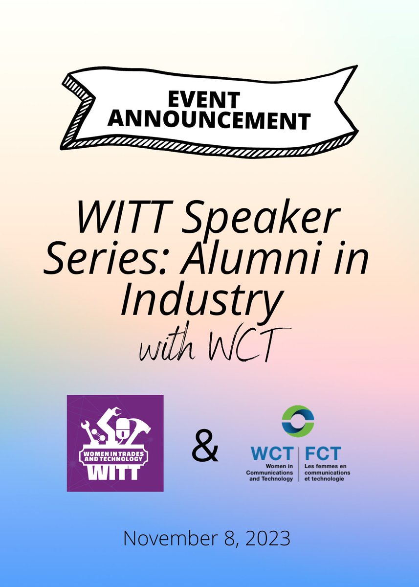 wct_ab's tweet photo. Event Announcement! WCT is partnering with WITT for their upcoming Speaker Series: Alumni in Industry with Lauren Schwering on November 8, 2023 from 4:30-6:15 PM MST.

Register now at the link below:
https://t.co/g3ZXAq78eG https://t.co/GY1NMZaAxm