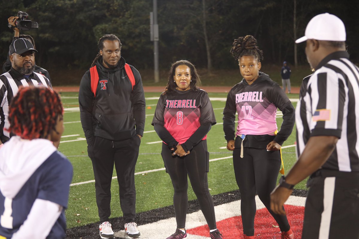 FlagTherrell's tweet photo. We would like to send a HUGE shoutout to our Honorary Captain Dr. Rebecca Daniel Dugger! She is the 
President of the Nu Lambda Omega Chapter of Alpha Kappa Alpha and a Proud Graduate of Therrell High School! Thank you for your continued support! https://t.co/wwcOOz3B1X